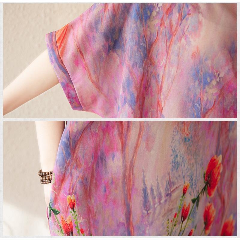 DIMANAF 2025 Sommer Damen Übergröße Lockeres Kleid Strand Basic Langes Freizeitkleid Vintage Blumendruck Urlaubskleid