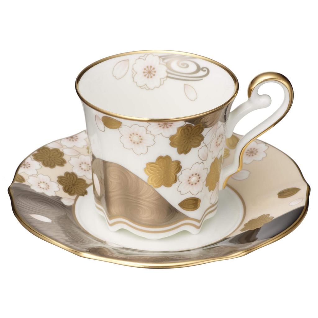 Noritake Noritake Coffee Cup Saucer Changing Pair 200cc Aya Minamo 2 Guests Cherry Blossom Bone China & (Color Set) Gold/Silver/Yozakura Gold/Silver