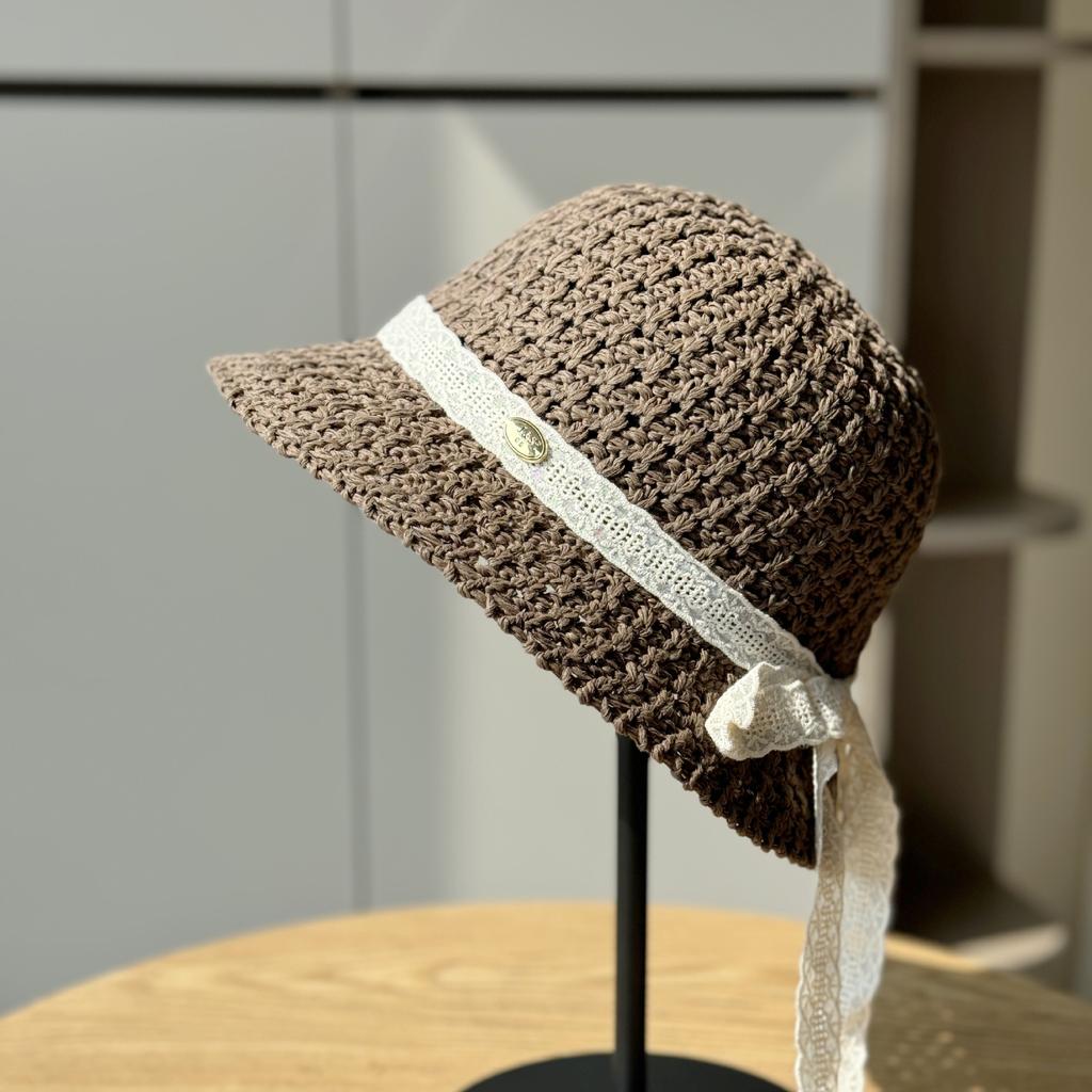 New Bucket Hat Large Brim Women's Beach Hollow Knitted Hat Women's Sun Hat Foldable