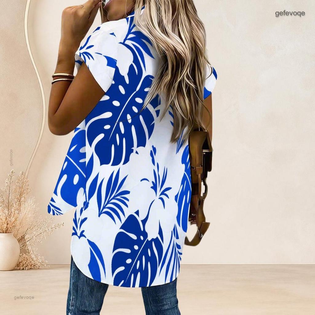 Women Plus Size Collared Neck Short Sleeve Lemon Print White Button Front High Low Curved Hem Shirt