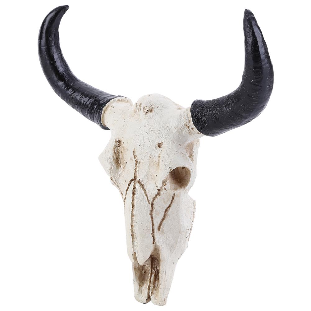 Bull Head Pendant Wall Hanging Longhorn Cow Skull Head Ornament Figurines Crafts Nostalgic Realistic for Home Halloween Decor