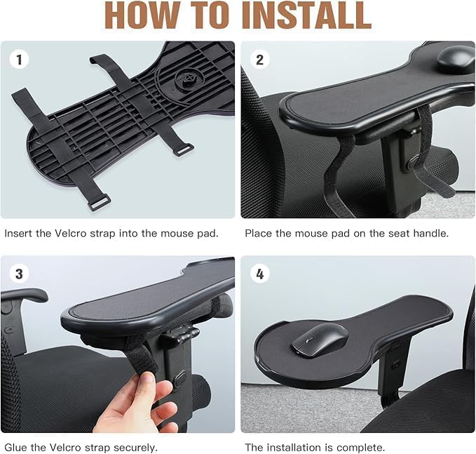 Armrest Mouse Chair Mount Mouse Extension Platform Tray with Mouse Ergonomic Adjustable Pad, Anti-Drop Baffle, (Black)