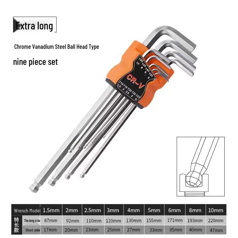 9-Piece Matte Hex Wrench Set with Flat & Ball Heads