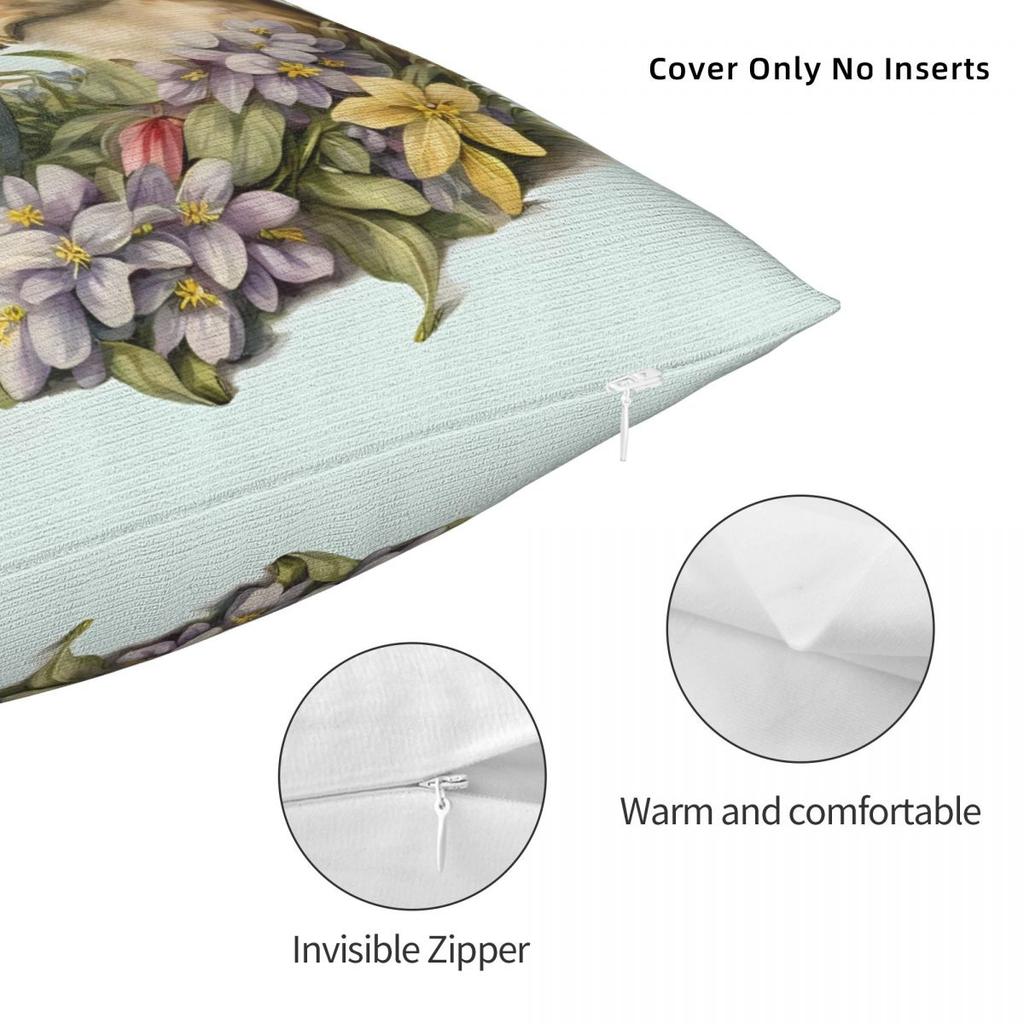 Vintage Easter Bunny And Eggs Pillow Cover Watercolor Cushion Cover Square Pillow Case Cute Pillowcases For Sofa Home Decoration