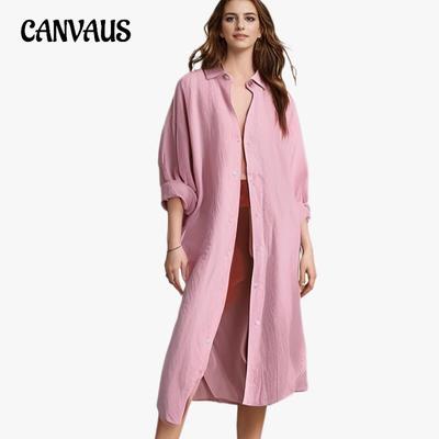 Camicia da donna taglia forte primaverile e autunnale con protezione solare, camicia a taschino media lunga casual ampia