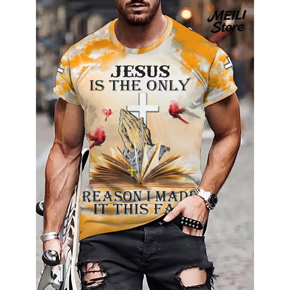 Herren 3D Jesus Druck T-Shirt Kurzarm Lässig Rundhals Betende Hände Design T-Shirt für Männer Neu im Oversized T-Shirt Oberteile