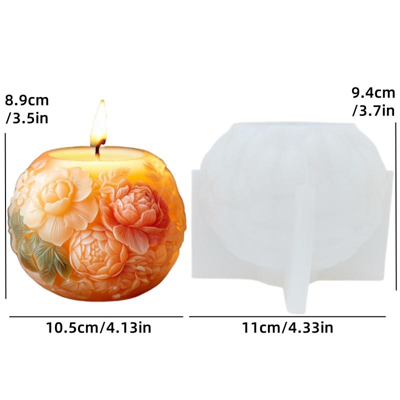 Molde de silicone vela esfera relevo rosa bola flor peônia grande molde de resina relevo folha planta bola flor peônia moldes de gesso