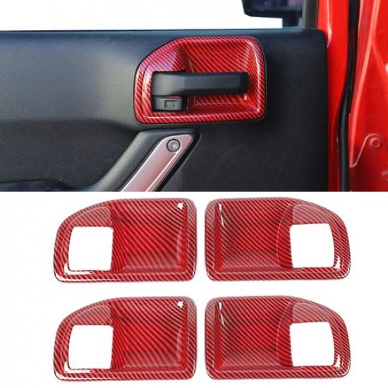 Red Carbon Door Handle Bowl Cover Trim for Jeep Wrangler JK 11-18 4Dr Accessorie