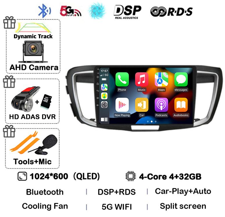 Android 14 Carplay Auto For Honda Accord 9 2.4L 2.0L 2012 - 2018 WiFi+4G Car Radio Multimedia Video Player GPS Navigation Stereo