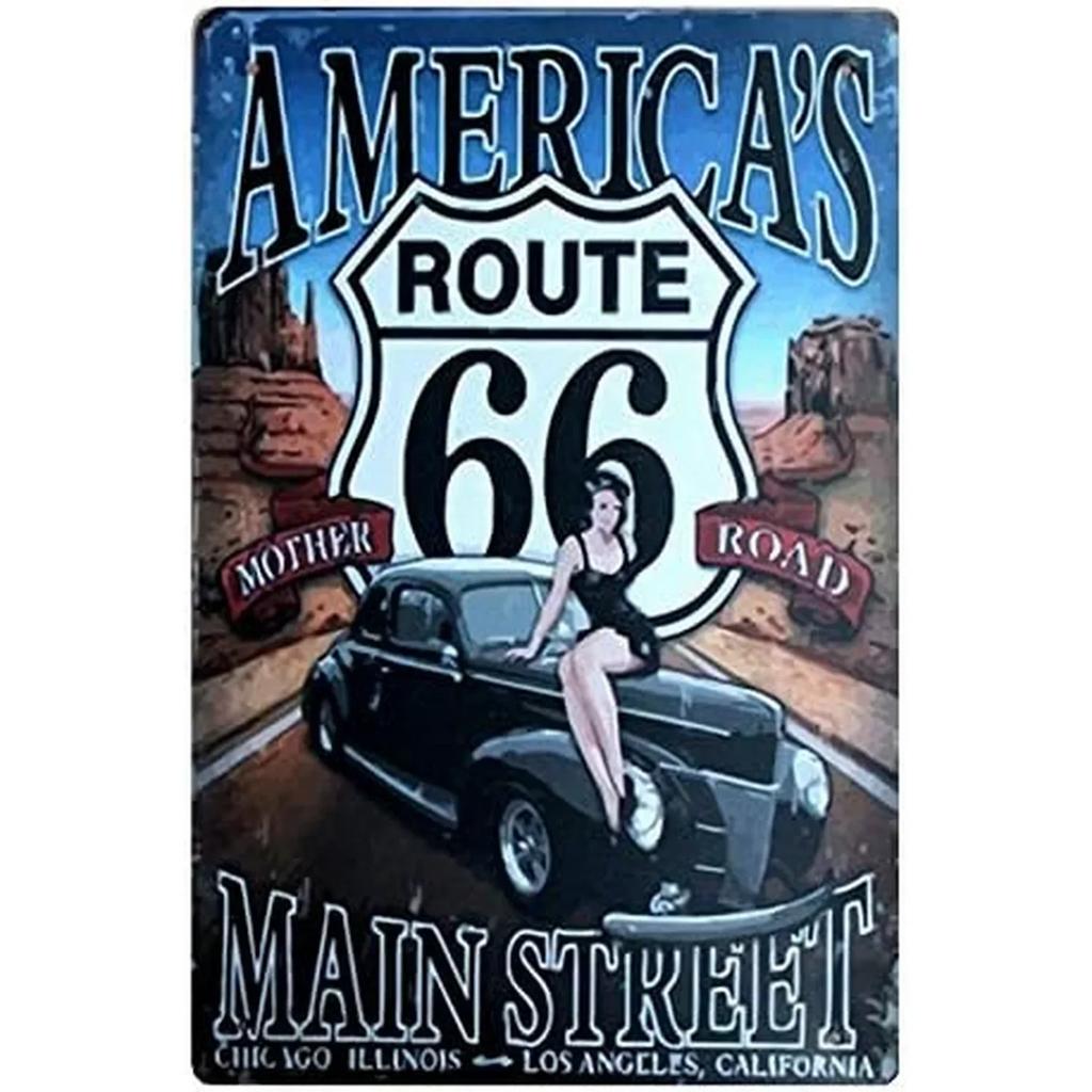 Vintage USA Route Metal Tin Signs Wall Art Posters Aluminum Plaque Sign for Garage Cafe Living Room Club Bar Decoration