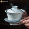 Large Hand-Painted Blue & White Ceramic Gaiwan
