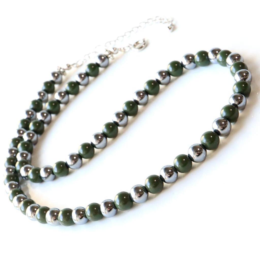 [GOLD STONE] Terahertz Green Beitou Stone Necklace, Genuine 6mm Green Hokutolite, 60cm Long