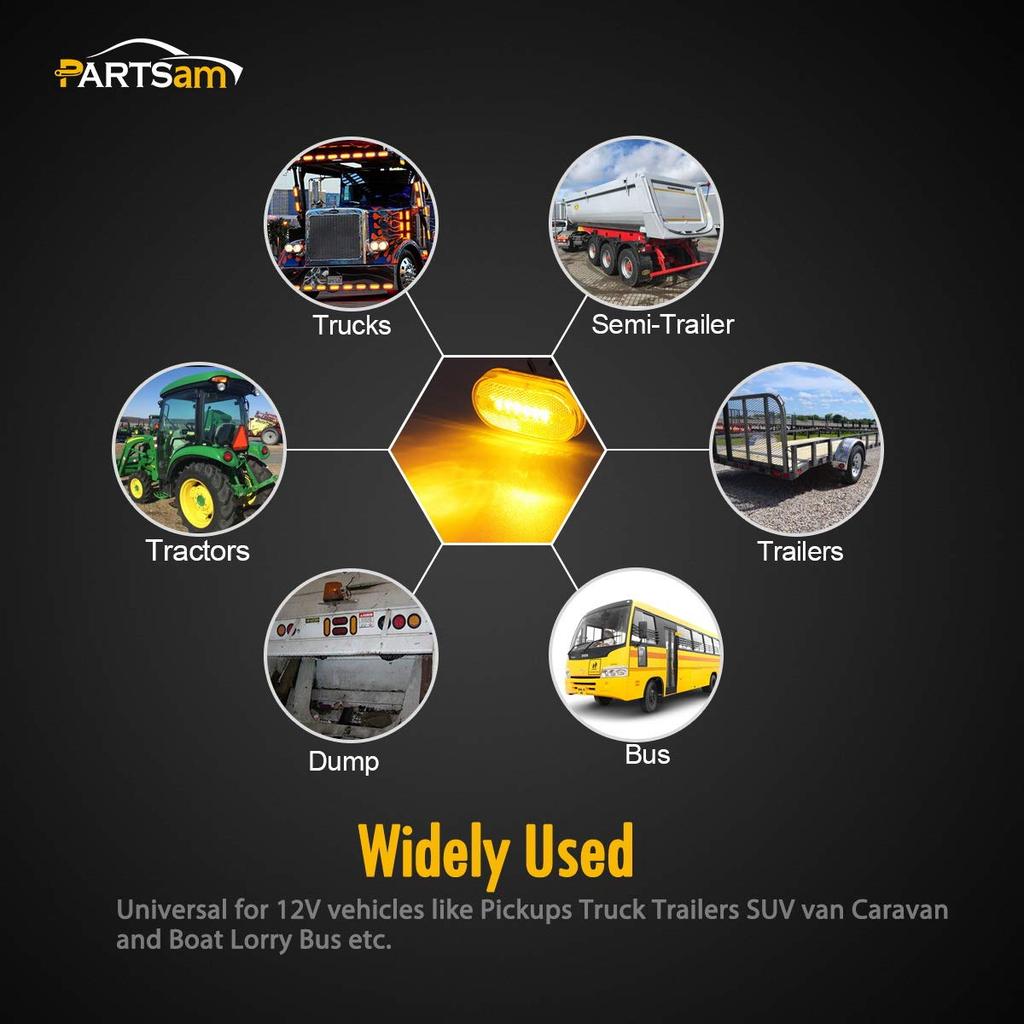 Partsam 2pcs [DOT Certified] Amber 4" LED Trailer RV Camper Side Marker Clearance Light