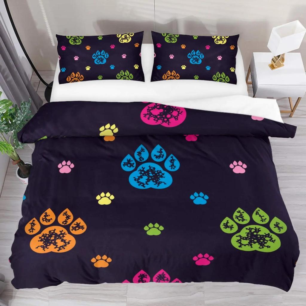 Dog Lover Duvet Cover Hand Drawn Paw Print Doodles Circular Pattern Drawing Style Animals Bedroom Decorations Coral Turquoise