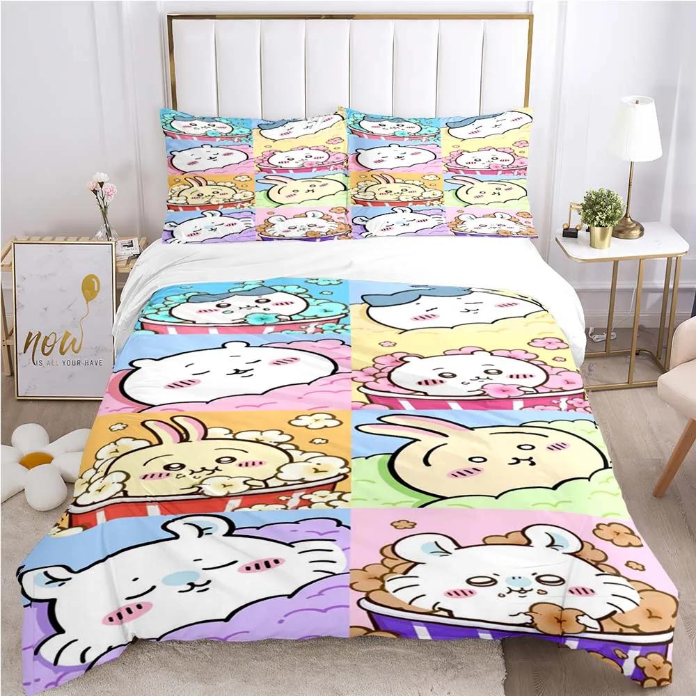 Cartoon Chiikawa Pattern Quilt Cover Pillowcase Two or Three Piece Multi Size Duvet Cover Bedding Sets Christmas Gift