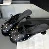 Luxury Rhinestone Bow High Heel Shoes for Woman Round Toe Thin Heel Designer Slide Sandals Fashion Shallow Comfort Women Sandals