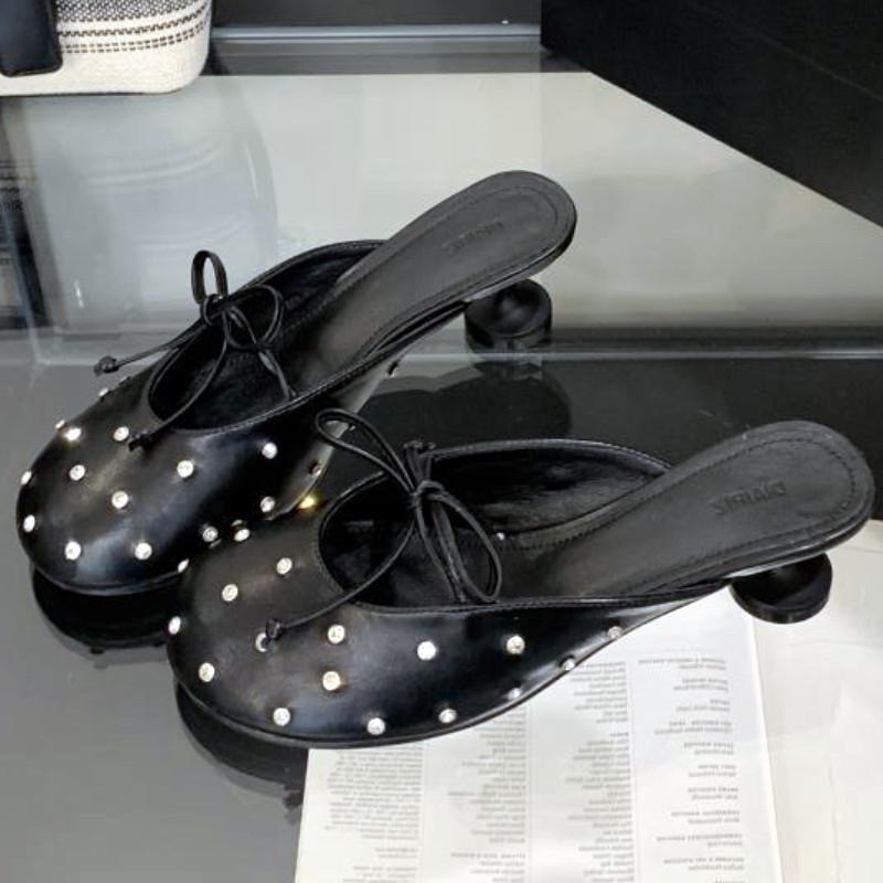 Luxury Rhinestone Bow High Heel Shoes for Woman Round Toe Thin Heel Designer Slide Sandals Fashion Shallow Comfort Women Sandals