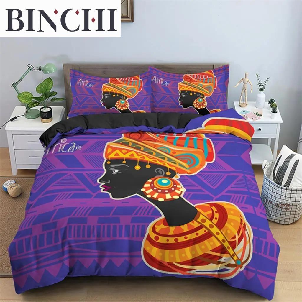 Povlak na přikrývku s motivem africké ženy pro ženy děti mikrovlákno exotický povlak na přikrývku etnická afro ložní souprava dekorace pokoje