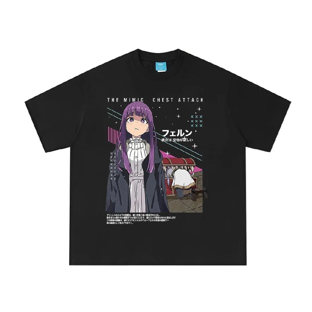 

Anime Frieren_ Beyond Journey s End Fern Frieren Graphic T-shirt Men Women Summer Fashion Short Sleeve Cotton Casual T-shirts S чёрный
