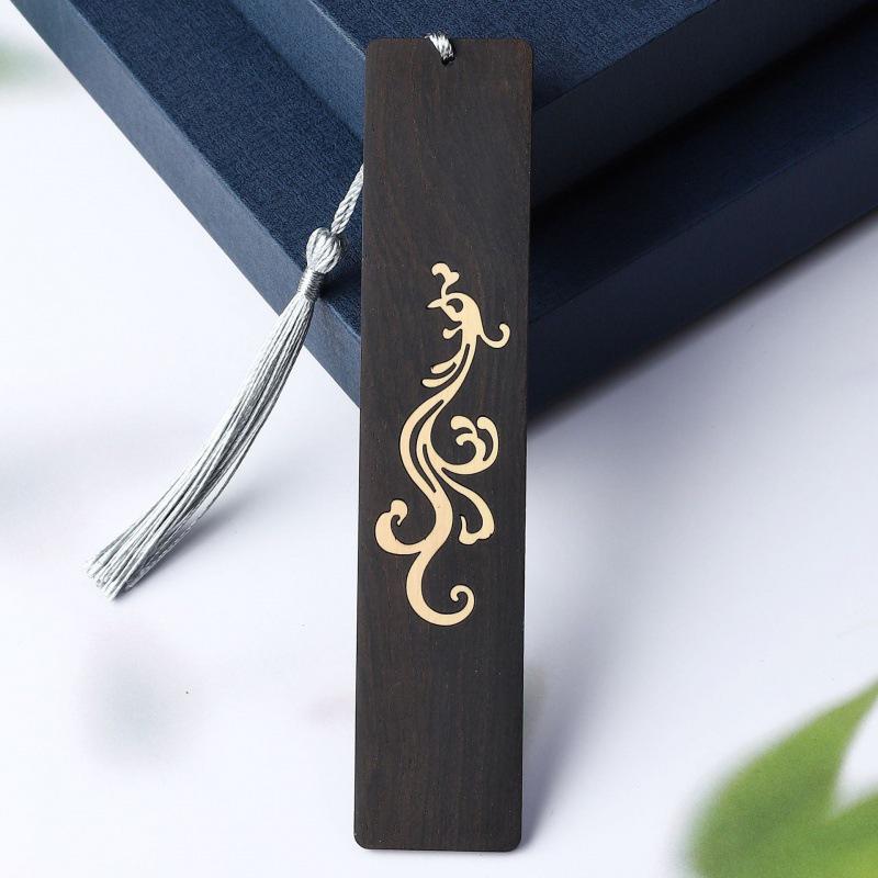 Dragon & Phoenix Auspicious Bookmark Set: Purple Sandalwood & Boxwood Cultural Gift