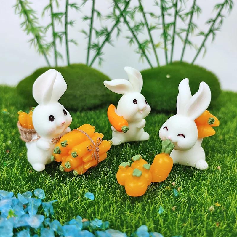 2025 Wielkanoc Słodkie Króliki Zajączek Marchewka Miniaturowa Figurka DIY Krajobraz Ozdoba Domowa Doniczkowa Dekoracja Ciasta Zwierzęce Akcesoria