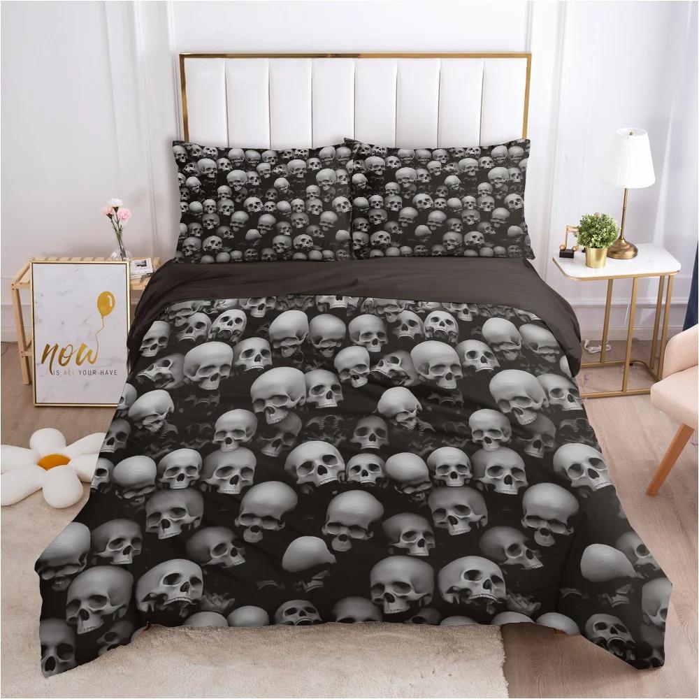 Sugar Skull Duvet Cover Scary Skeleton Comforter Cover Queen Twin Size For Adults Teen Halloween Decor Gothic Skull Bedding Set
