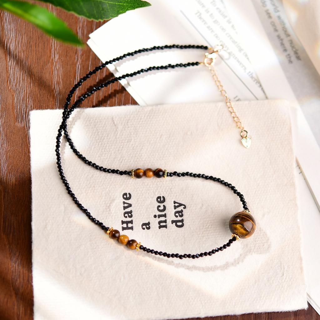 Natural Tiger'S Eye Stone Necklace Wind Same New Chinese Fashion Versatile Necklace Maillard Lightning Tiger'S Eye