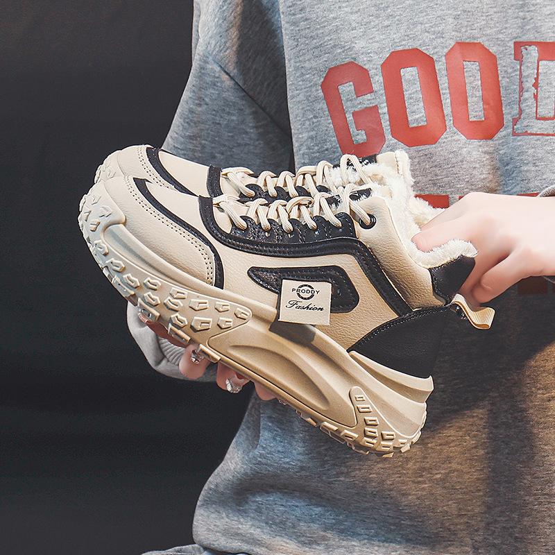 

Short boots women s shoes fleece thickened cotton shoes winter casual sports dad shoes thick-soled warm high-top shoes 35 чёрный