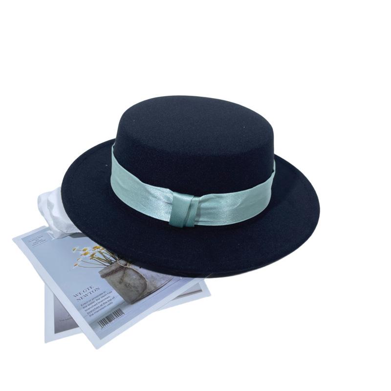 British Retro Flat-top Woolen Top Hat Women's Autumn and Winter Black Versatile Face Small Temperament Men's Retro Felt Hat