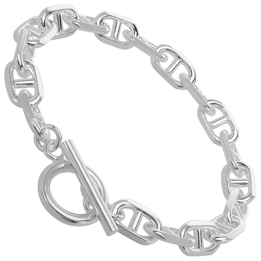 

Браслет-якорная цепь из серебра 925 пробы с перекладиной и простым морским тумблером для браслета [Shinjuku Kura] Т-образная застежка, 18 см, Дизайн, Застежка,