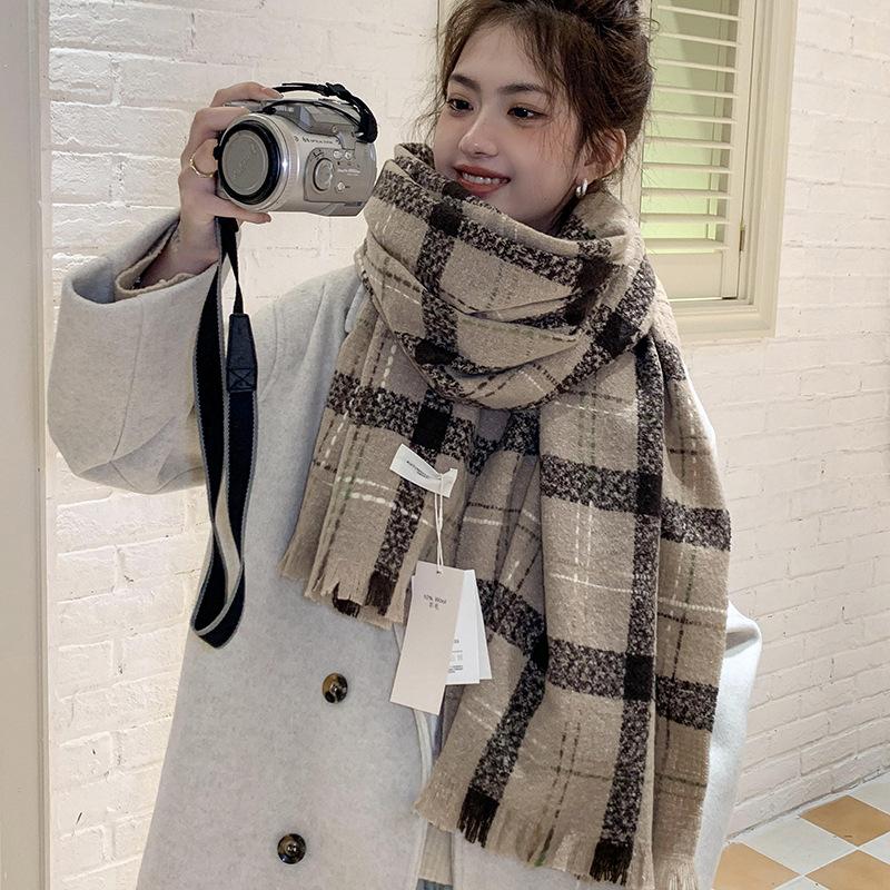 Japanese and Korean Checkered Scarves Women's Checkered Scarves Warm Scarves