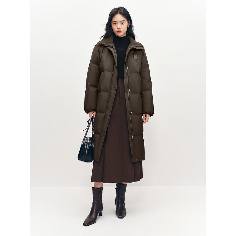 PEACEBIRD Women's Winter Long Knitted Lapel Puffer Down Jacket