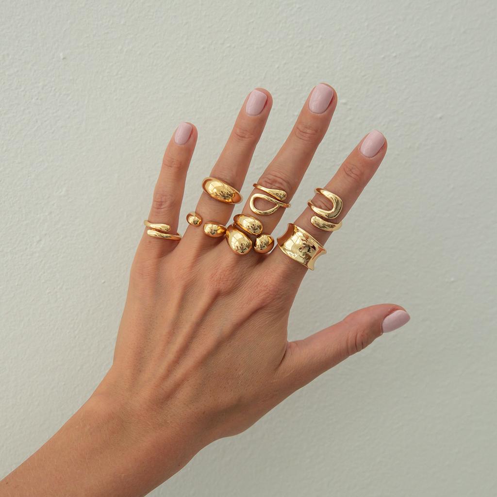 Creative Open Ring Set for Women Wedding Jewelry Trendy Elegant Gold Color Punk Vintage Geometric Adjustable Finger Rings