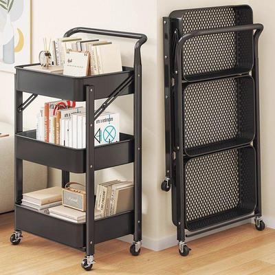 Folding Movable Storage Trolley Rack for Living Room and Snacks