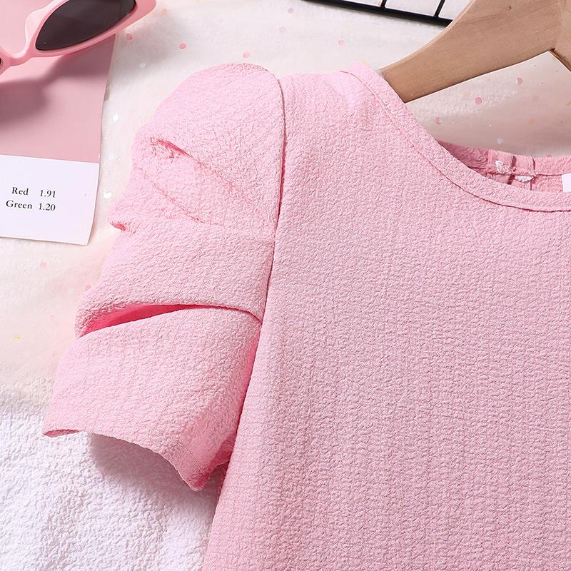 Letnia Odzież Dziecięca Sukienka dla Dziewczynki Urocza Sukienka Księżniczki z Bufiastymi Rękawami Różowa dla Małej Dziewczynki