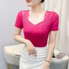 New European Sweet Women's Clothes T-shirt Chic Shiny Hot Diamonds Mesh Tees Sexy Square Neck Short Sleeve Female Summer Tops