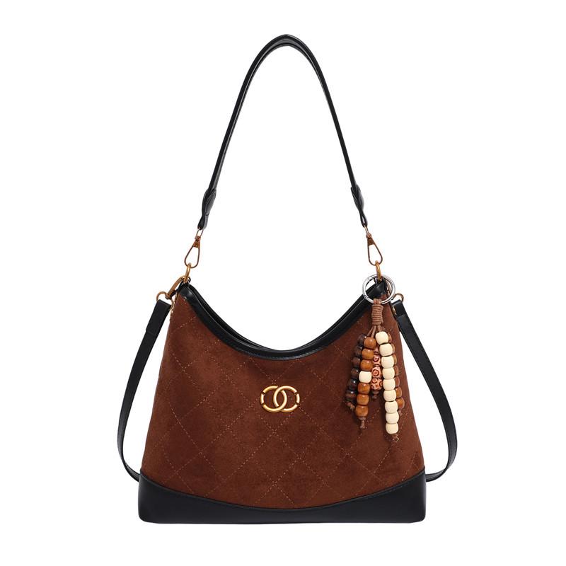 

Женская замшевая сумка-тоут через плечо с ромбовидным узором - Большая вместимость, Высококлассная通勤ная сумка-кроссбоди. Small without pendant коричневый