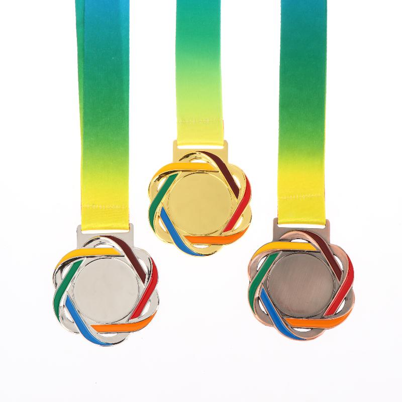 Metal Award Medals With Neck Ribbon Gold Silver Bronze Style For Sports Academics Or Any Competition Diameter