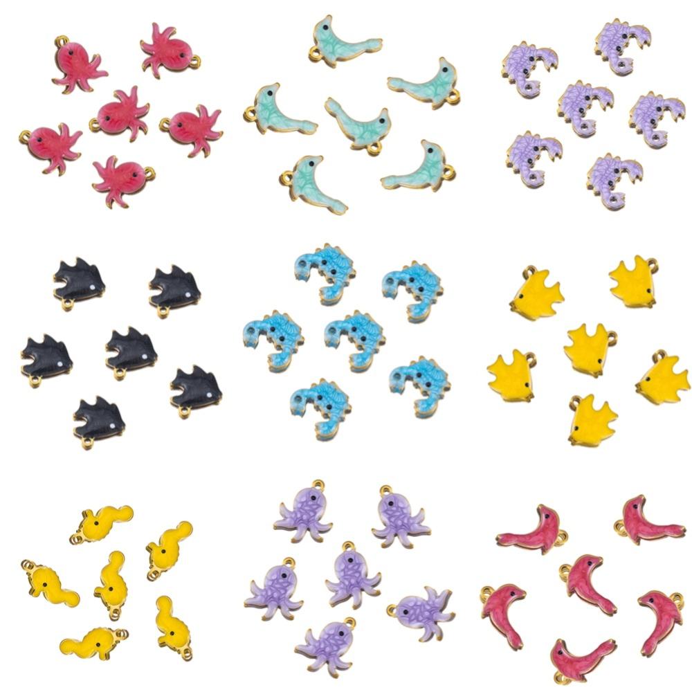 10pcs Stainless Steel Enamel Octopus Seahorse Dolphin Crab Clown fish Charm Bracelet Earring Pendant Base for DIY Jewelry Making