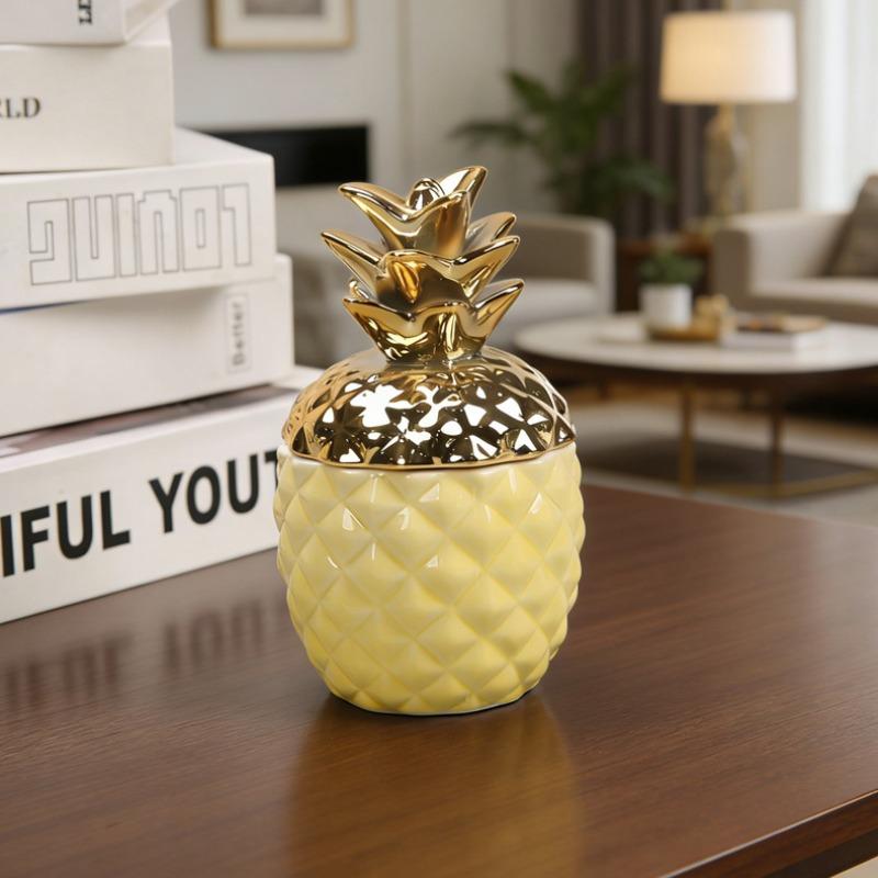 European-style Ceramic Golden Pineapple Jar - Jewelry Box & Storage Container