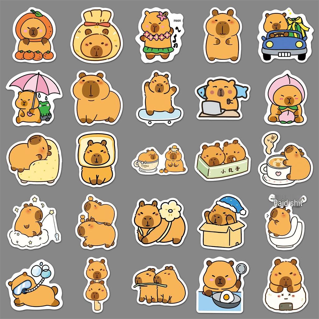 50 Capybara Cartoon Stickers: Cute Animal Decorations for Water Cups & Journals