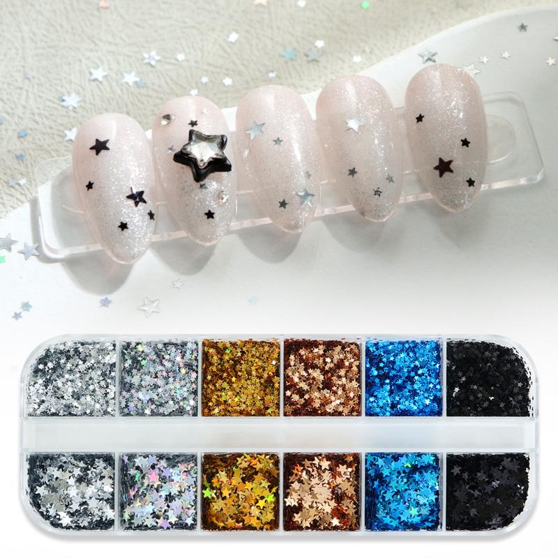 Mini Sparkling Heart Nail Glitter Sparkling Pentagram Nail Decoration Nail Salon Design Cute Accessories Diy Nail Art Design