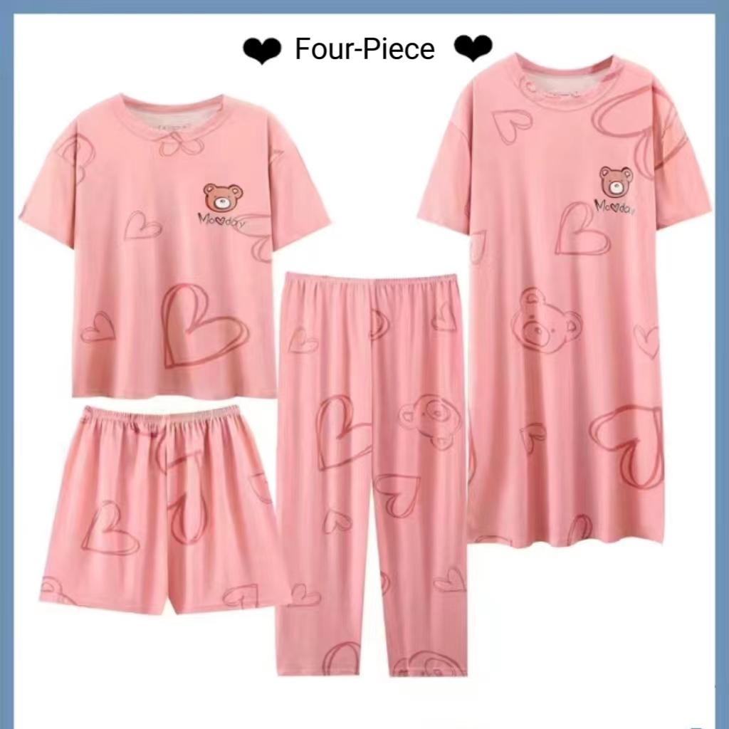 

Женская пижама из четырех предметов, женские летние модели, домашняя одежда из искусственного хлопка, свободная ночная рубашка, новая ночная рубашка с короткими рукавами, шорты M