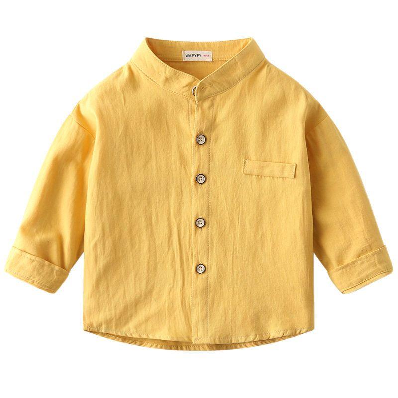 Children's Long-Sleeved Shirts, Spring and Autum Boys' Stand-Up Collar Pure Color Shirts, Baby Boys' Casual Cotton Tops, Kidsren's Clothing
