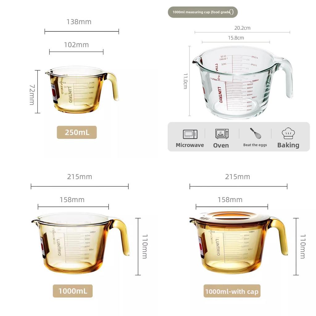 Luntayo Food Grade Glass Measuring Jug With Handle For Kitchen Use