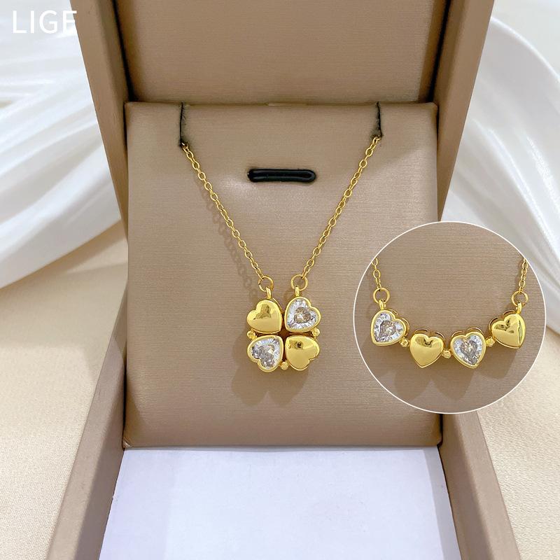 Cubic Zirconia Flower Pendant Necklace for Women 2025 New Fashion Stainless steel Jewelry Wedding Party Accessories
