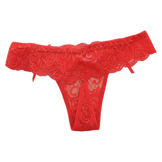 Dámské Tanga Květinové Výšivka Průhledné Krajkové Kalhotky Dekor s mašlí Nízký pas Elastické Svatební Noční Ložnice Dámské spodky