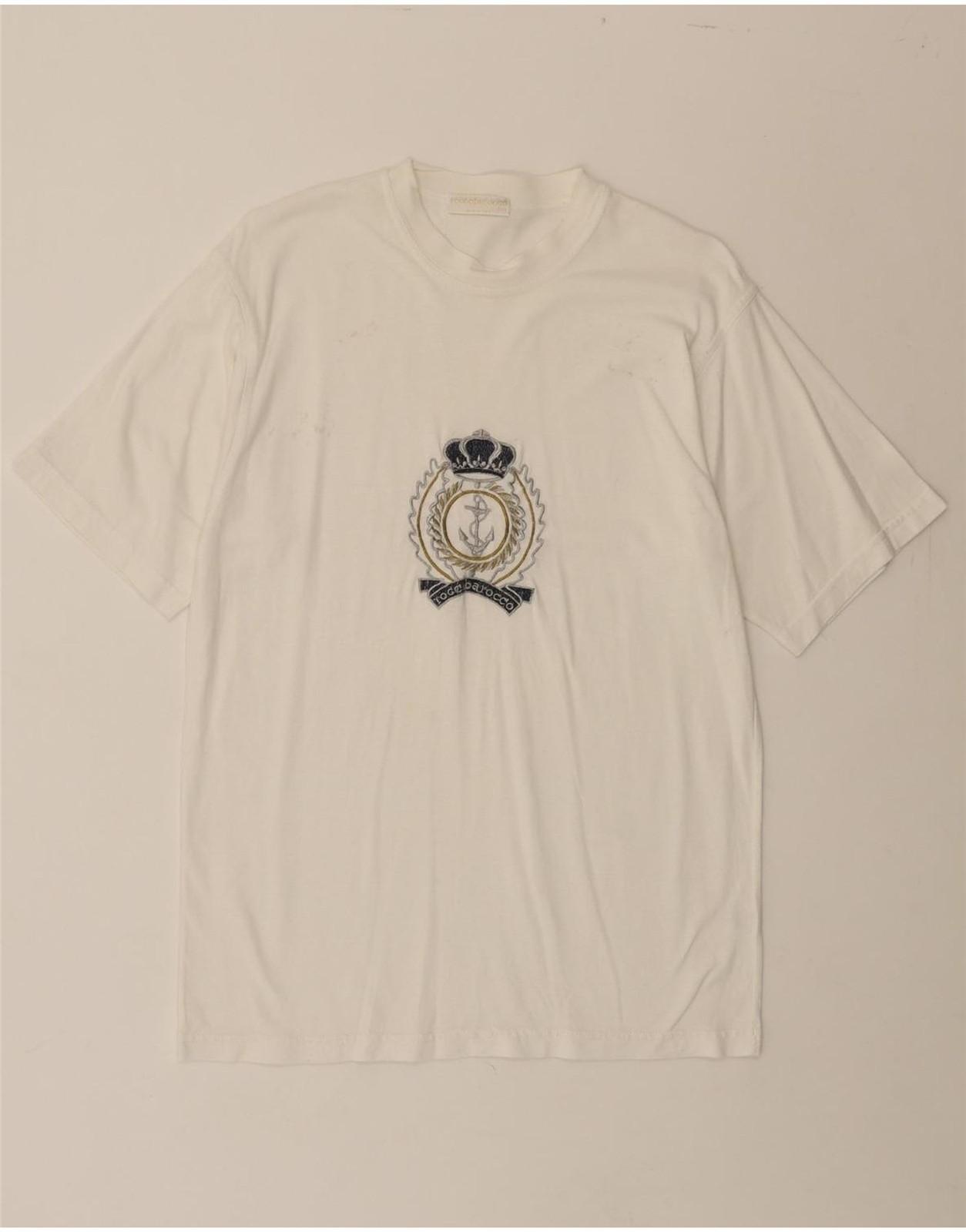 ROCCOBAROCCO Mens Graphic T-Shirt Top Small White Cotton BC07 L