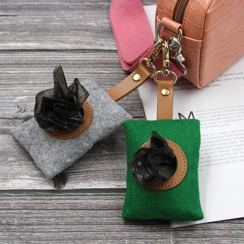 Portable Pet Dog Poop Bag Dispenser Felt Waste Garbage Bag Holder Outdoor Puppy Pick-Up Bags Carrier