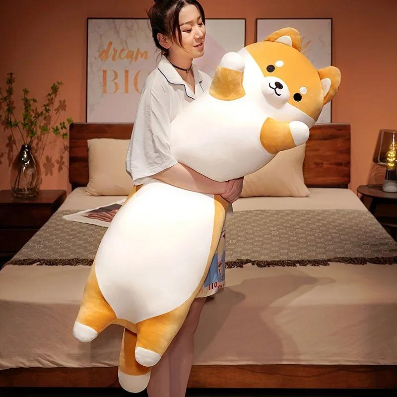Kawaii Long Shiba Inu Pillow Dog Plush Toy Stuffed Doll Soft Sleep Pillow Cute Nap Pillow Home Decor Birthday Gift for Girls